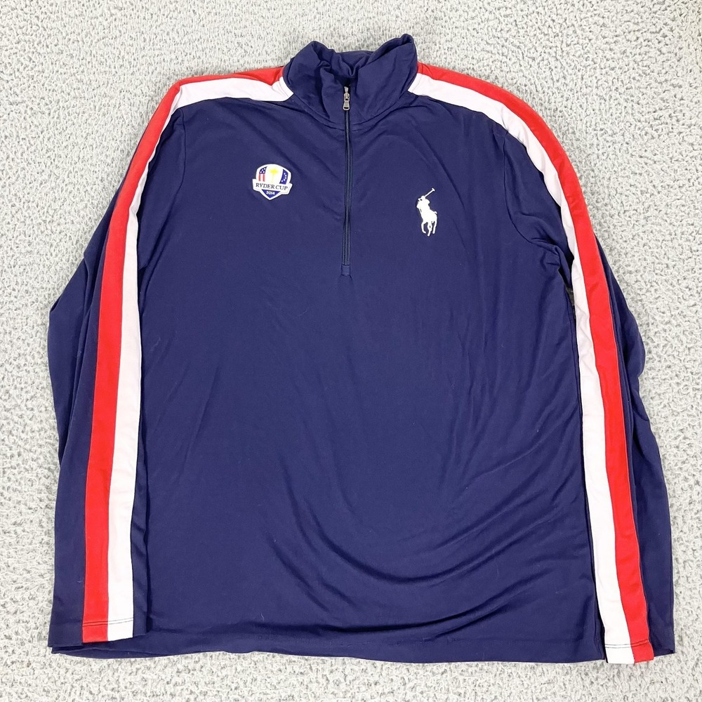 Polo Golf Ralph Lauren Sweater Mens Large Blue 1/4 Zip Golf Ryder Cup 2014